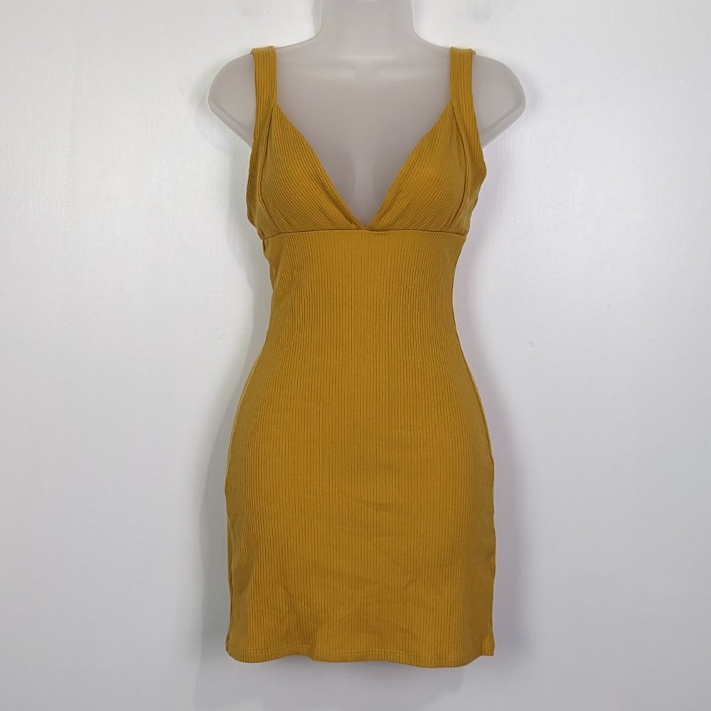 Reformation Ribbed Knit Mustard Gold Mini Dress Size S